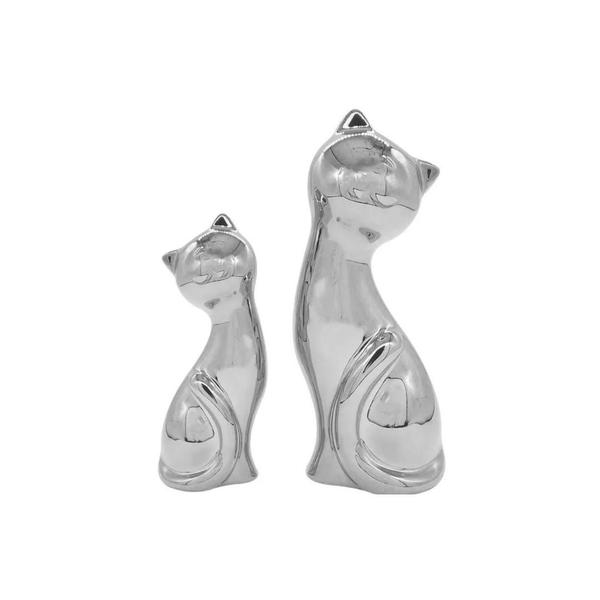 Imagem de Casal Gatos  Porcelana Livon 13,5x10cm  Prata