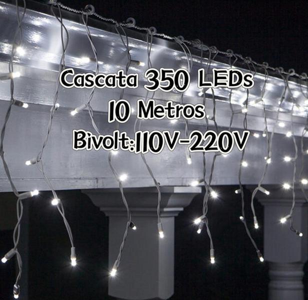 Imagem de Cascata 10 Metros 350 Led com 8 Funções Bivolt Fio Branco/Fio Verde