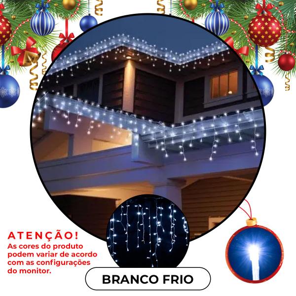 Imagem de Cascata 100 Leds Fixa 3 Metros Cores M/F Iluminação Natal Decoração natalina iluminação festa Merry Christmas Apartamento temporada