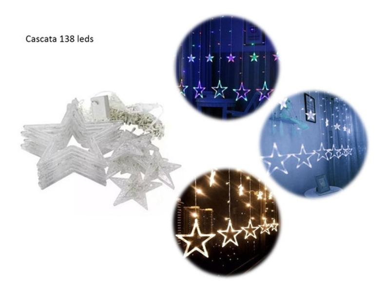 Imagem de Cascata 138 Led Natal Estrela Decoração 8 Funções branco 127v -4011 - V8