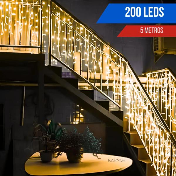 Imagem de Cascata 200 LED Branco 5m Decoração 8 Funções Pisca Natal