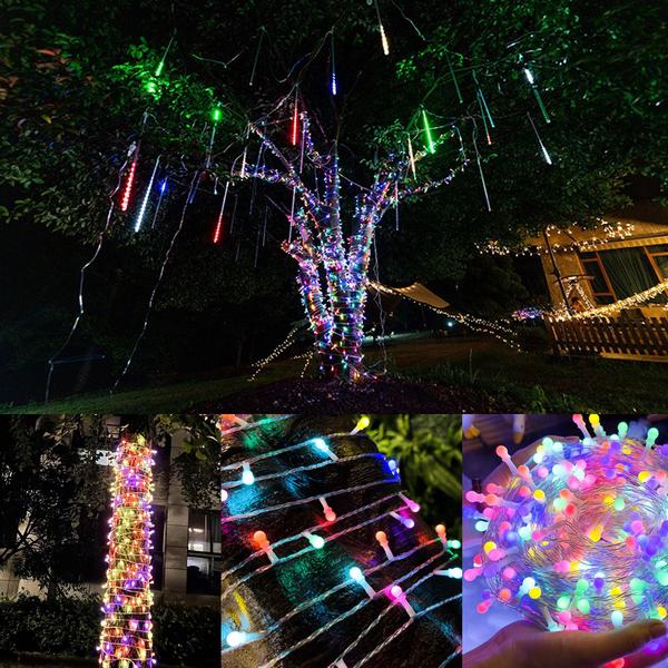 Imagem de Cascata 200 Leds Natal 8 Funções 22metros Luzes Cordão Solar