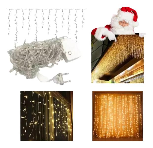 Imagem de Cascata 240 Leds 4,3m Enfeite de Natal  Pisca Pisca Cor Branco Quente 220v