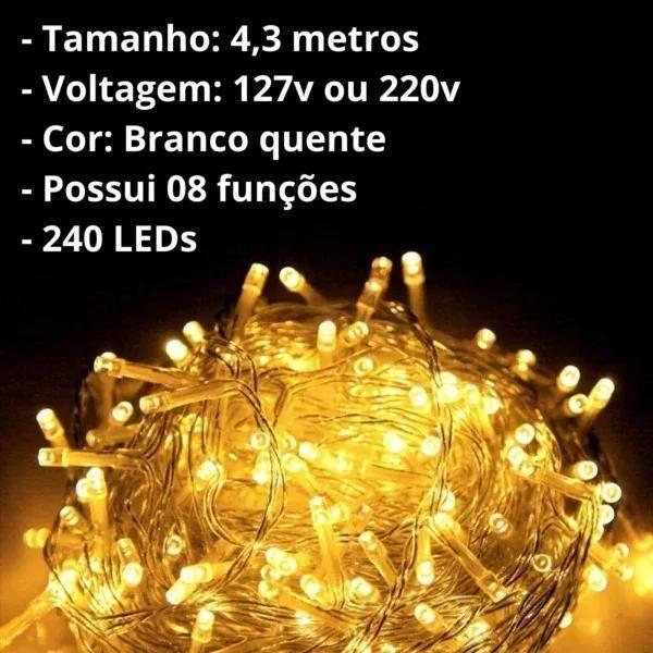 Imagem de Cascata 240 Leds Descoração De Natal Pisca Pisca 4,3 Metros