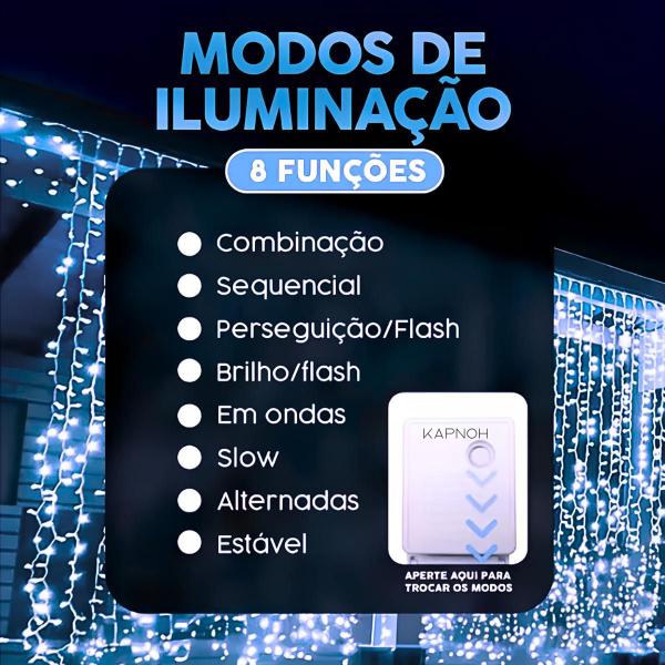 Imagem de Cascata 3 Metros 100 Leds Decoração De Natal 8 Funções Pisca