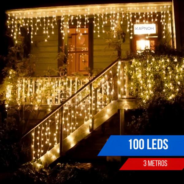 Imagem de Cascata 3 Metros 100 Leds Decoração De Natal 8 Funções Pisca