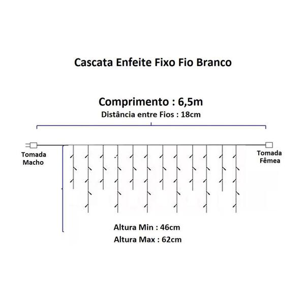 Imagem de Cascata 300 Led Luz Fixo C/Fio Branco Decoração 6,5m 110v