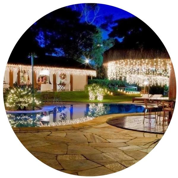 Imagem de Cascata 400 Leds 10M C/ 8 Funções Morno C/ Fio Branco