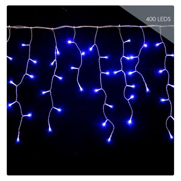 Imagem de Cascata 400 leds 8 funções azul c/ fio branco 110V / 220v