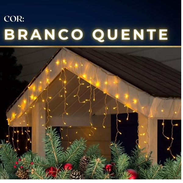 Imagem de Cascata 400 Leds Branco Quente 10m Fio Branco Luz Led Decoração Natal 110v