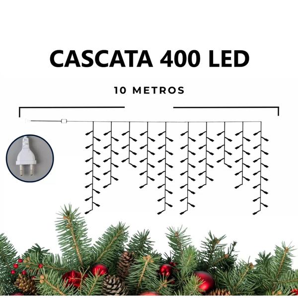 Imagem de Cascata 400 Leds Branco Quente 10m Fio Branco Luz Led Decoração Natal 110v