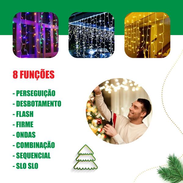 Imagem de Cascata 400 Leds Colorida Pisca 9,5 Metros Decoração Natal 8 Funções 110v 