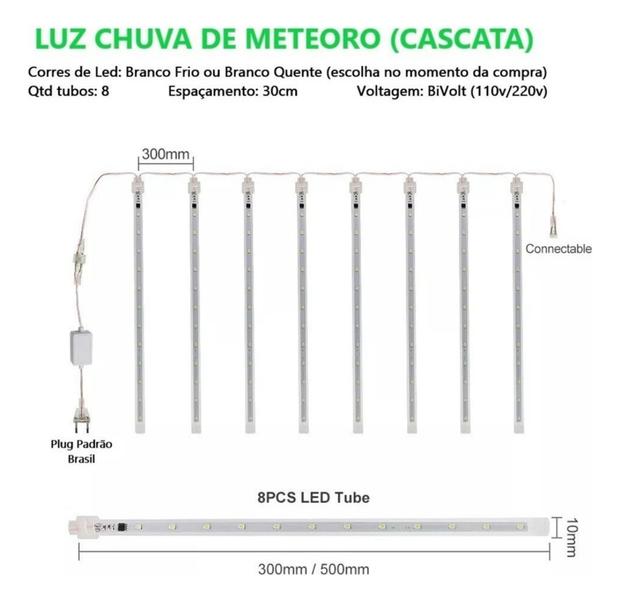 Imagem de Cascata De 8 Tubos Led 50cm Efeito Chuva Colorida 3m