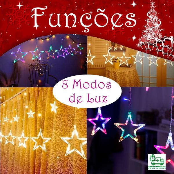 Imagem de Cascata De Estrela 138 Leds 8 Funções 2,5m Extensível 127V