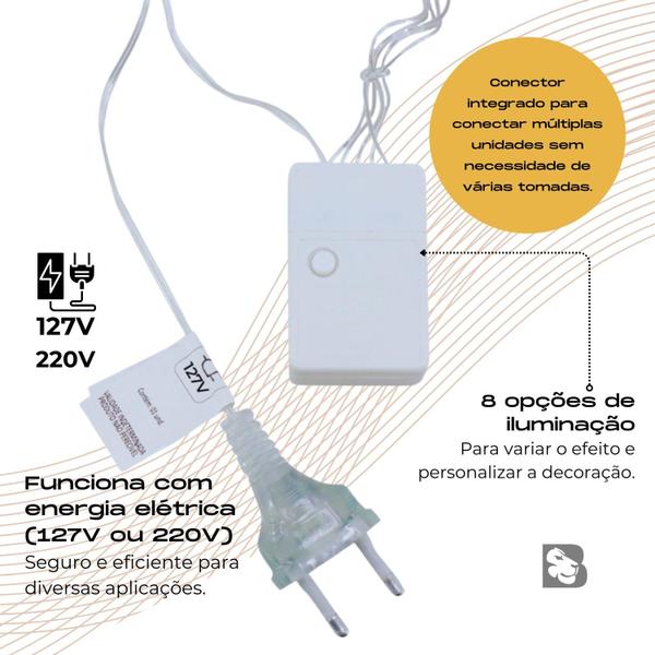 Imagem de Cascata em V Estrela Natal 3 Metros 8 Funções 136 LEDs Branco Quente 127 ou 220V Decoração Natalina