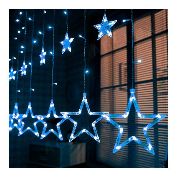 Imagem de Cascata estrela 138 leds 8 funções Azul c/ fio transparente 110V