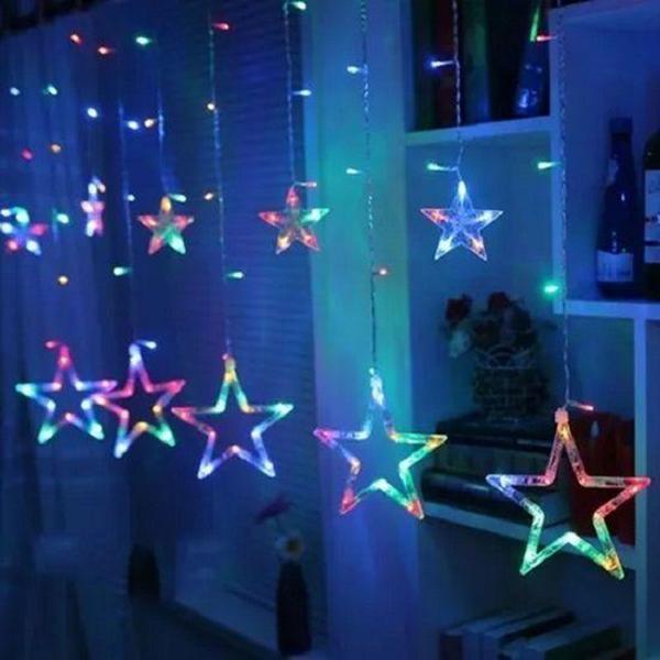 Imagem de Cascata Estrela Colorido 138 Leds 2,5m Tomada 8 Funções 110v - Global