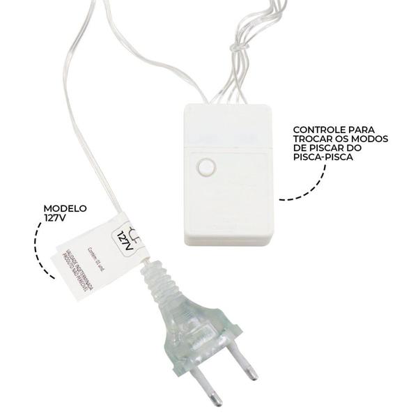 Imagem de Cascata Estrela Natal 8 Funções 136 LEDs 110v Branco Quente