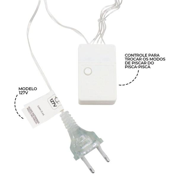 Imagem de Cascata Estrela Natal 8 Funções 136 Leds 110V Branco Quente