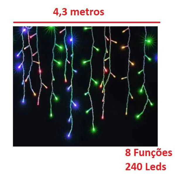 Imagem de Cascata Led Cores 240 Lâmpadas 4,3m 127v Decoração Natal