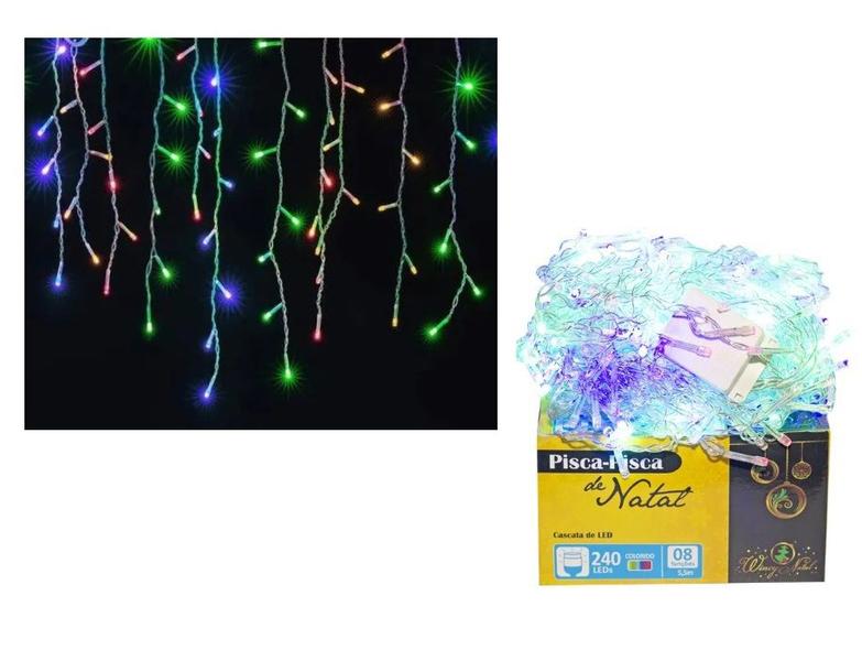 Imagem de Cascata Led Cores 240 Lâmpadas 4,3m 127v Decoração Natal