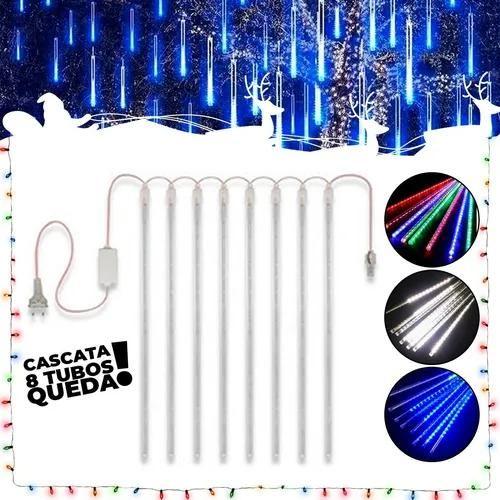 Imagem de Cascata Natal Chuva Gelo 8 Tubos 320 Led 50cm Pisca Branco ou Colorido