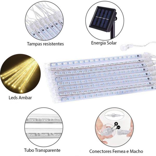 Imagem de Cascata Solar 8 Tubos Pisca Pisca Snow Fall Natal Natalino Enfeite Meteoro Gelo Chuva Festa Iluminaçao Luz Led Decoraçao Evento Comemoraçao Fim de Ano