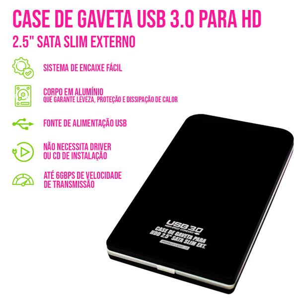 Imagem de Case 2,5" de Gaveta Hd Externo SSD USb 3.0 6Gbps SATA HDD