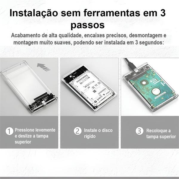 Imagem de Case Externo para HD 2.5" USB 3.0 Transparente Alta Performance Compatível com Notebook