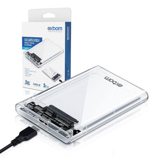 Imagem de Case Externo USB 3.0 para HD 2.5" SSD SATA Exbom CGHD-35 Transparente