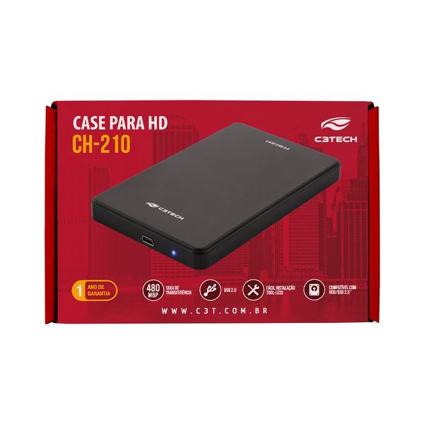 Imagem de Case Gaveta para HD Externo 2,5" C3Tech USB 2.0 Preto CH-210BK