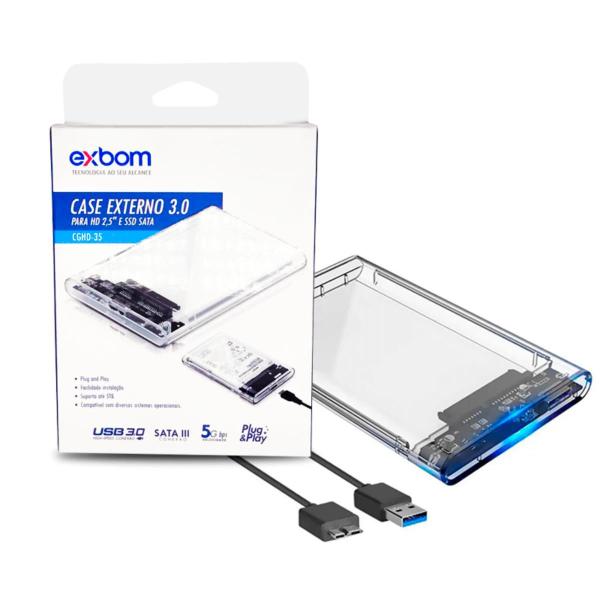 Imagem de Case Hd Externo 2.5 E Sata Ssd Usb 3.0 Transparente Exbom