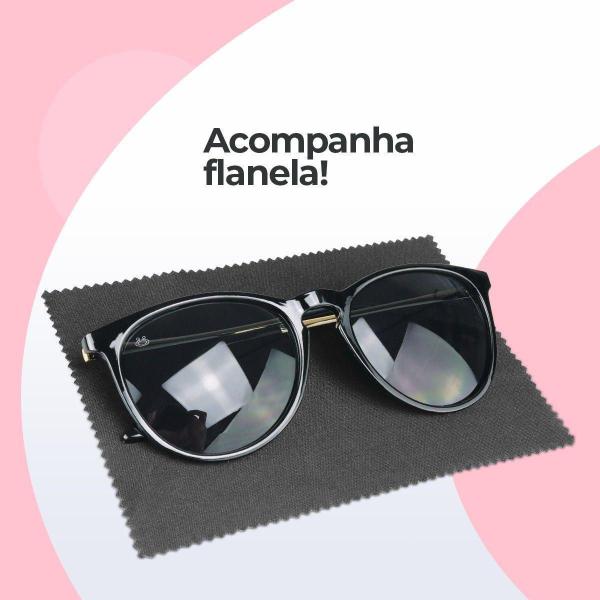 Imagem de Case + Oculos Sol Feminino Redondo Protecao Uv Preto Acetato