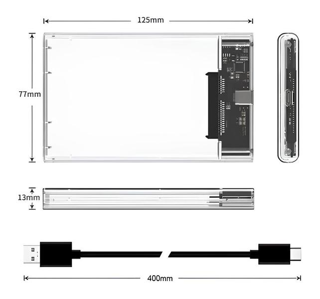 Imagem de Case P/ Hd Externo Transparente Notebook Sata 2.5 Usb 2.0 Pc