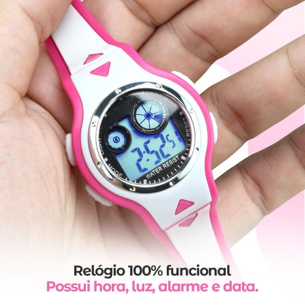 Imagem de Case premium + relogio digital led rosa infantil + oculos qualiadde premium silicone rosa menina