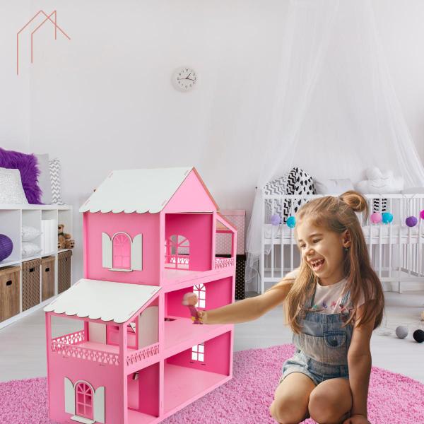 Imagem de Casinha Da Polly Infantil Barbie Lol Rosa Com Móveis 3 Andares