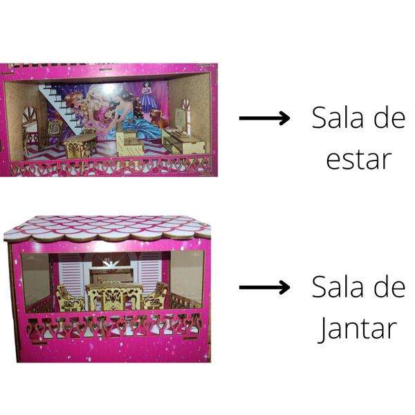 Imagem de Casinha De Boneca Barbie Rosa Mdf Com 41 Mini Móveis Montada