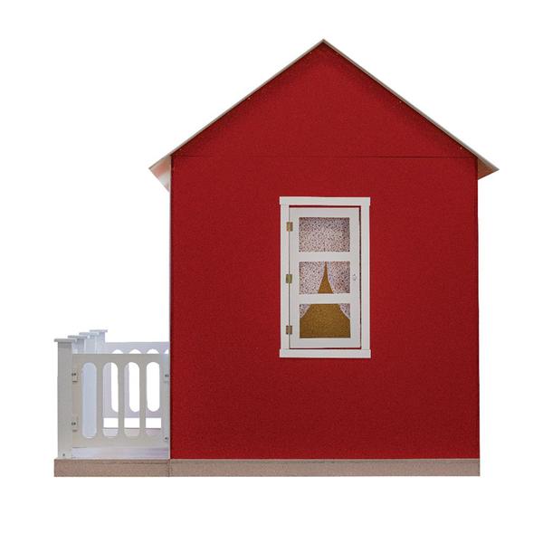 Imagem de Casinha de Brinquedo com Cercado e Cortinas Vermelho/Branco L12 - Criança Feliz