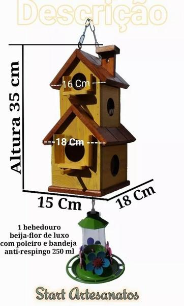 Imagem de Casinha De Passarinhos Com Bebedouro De Beija Flor Madeira