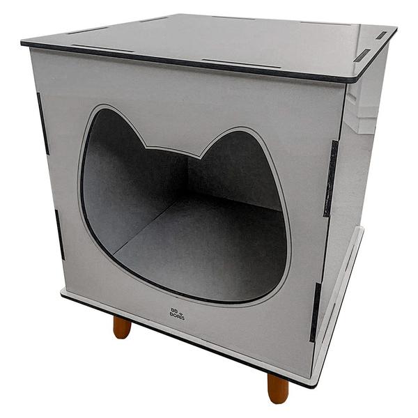 Imagem de Casinha Toca Cat Line Pet Gato Premium MDF com Comedouro Inox Champagne - Desk Design