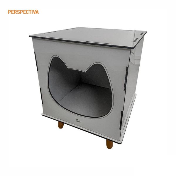 Imagem de Casinha Toca Cat Line Pet Gato Premium MDF com Comedouro Inox Champagne - Desk Design