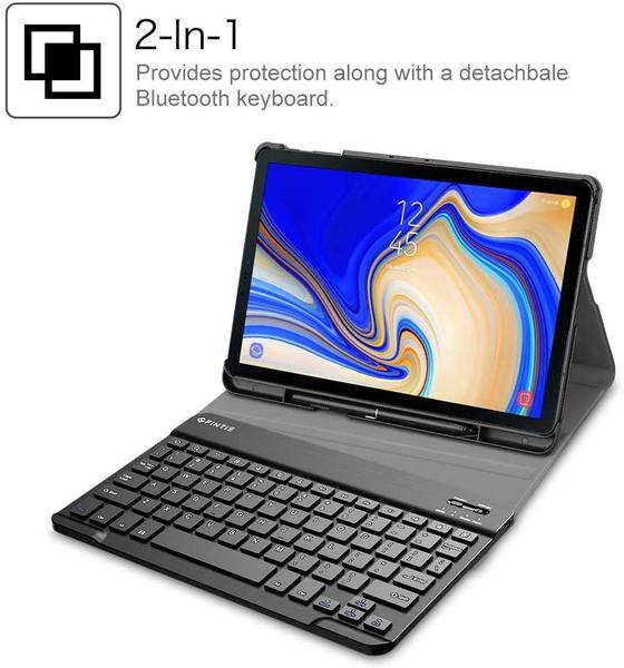 Imagem de Caso de teclado Fintie para Samsung Galaxy Tab S4 10.5 Modelo SM-T830/T835/T837, Capa de suporte leve slim Shell com teclado Bluetooth sem fio destacável, preto