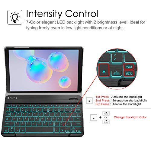 Imagem de Caso de teclado Fintie para Samsung Galaxy Tab S6 10,5" 2019 (Modelo SM-T860/T865/T867), Tampa Slim w/Teclado Bluetooth Sem Fio Destacável, 7 Color Backlight, Preto