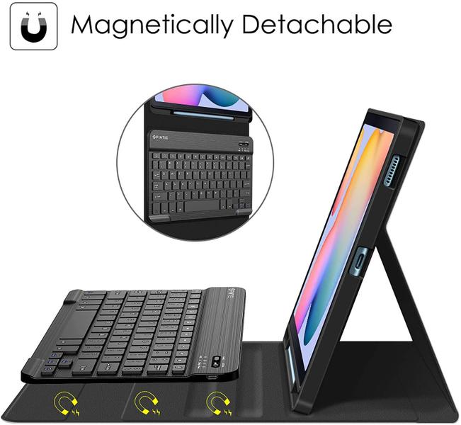 Imagem de Caso de teclado Fintie para Samsung Galaxy Tab S6 Lite 10.4'' 2020 Modelo SM-P610 (Wi-Fi) SM-P615 (LTE), Tampa traseira de TPU macio com teclado Bluetooth destacável S Pen Holder, Composição