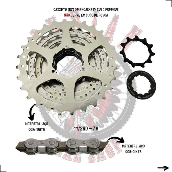 Imagem de Cassete 7v shimano hg41 11/28d + corrente kmc z7 116 elos com pino urbano road