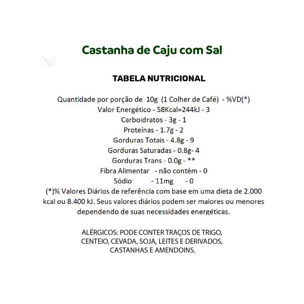 Imagem de Castanha de Cajú Importada Torrada Com Sal 100g