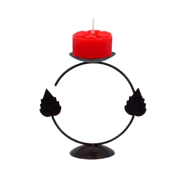 Imagem de Castiçal 2 Folhas Com Vela Vermelha Candelabro Mesa Ceia