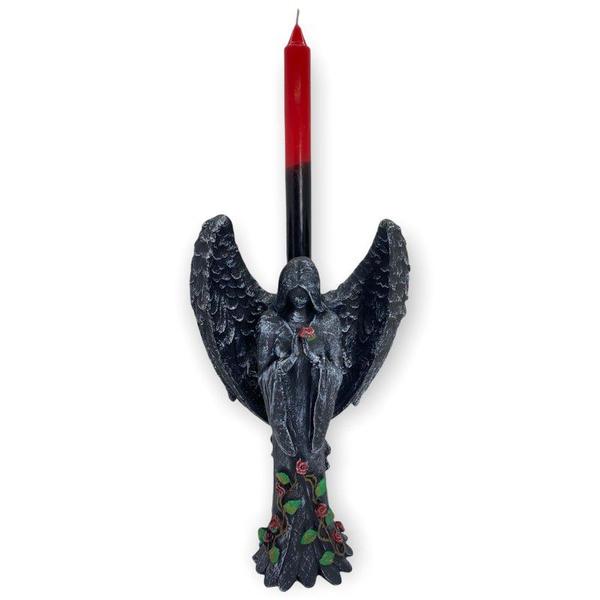 Imagem de Castiçal Anjo Negro Fêmea ou Macho Resina 25cm-Selecione Cor