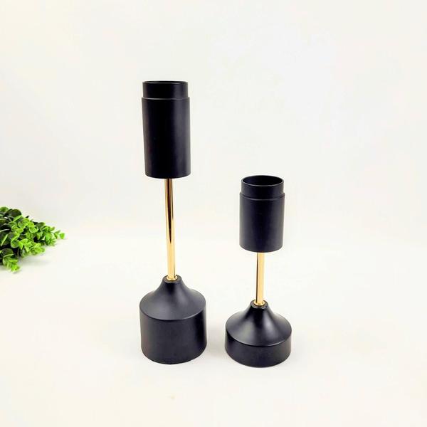 Imagem de Castiçal Candelabro Metal Preto Dourado 32/22Cm Kit 2Pc