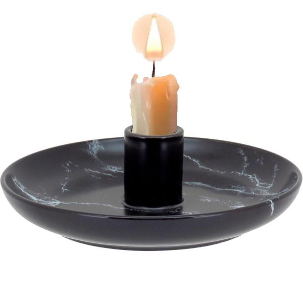 Castiçal De Cerâmica Preto Porta Velas Com Prato 5x15cm Deco - NH Imagem de Castiçal De Cerâmica Preto Porta Velas Com Prato 5x15cm Deco